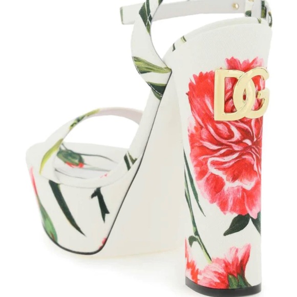 Dolce & Gabbana Floral Platform Sandals - White and Pink - Picture 3 of 5